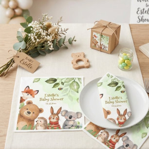 Wald Süße Tiere Aquarell Babyparty Serviette