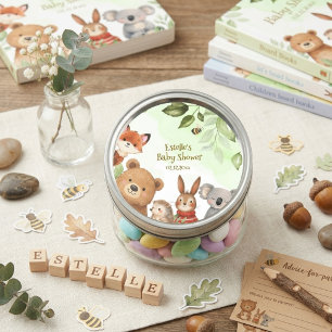 Wald Süße Tiere Grün Babyparty Runder Aufkleber