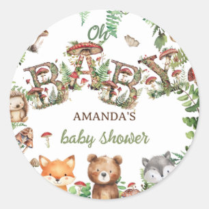 Wald Süße Tiere Grün Babyparty  Runder Aufkleber