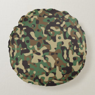 Wald-Tan-Braun-Grün-Grau-Tarnung-Camouflage Rundes Kissen