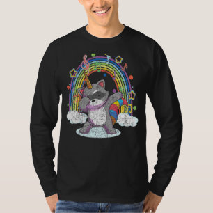 Wald Tier Rainbow Raconicorn Dabbing Raccoon T-Shirt