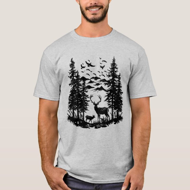 Wald Tier Wildlife Mountains Naturbäume Hirsch T-Shirt (Vorderseite)
