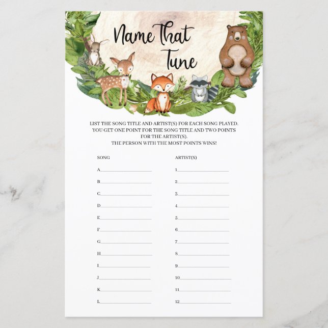 Wald Tiere Grün Name, dass Tune (Vorderseite)