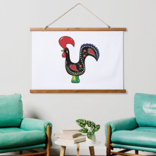 Wald Topped Wall Tapestry Rooster Wandteppich Mit Holzrahmen