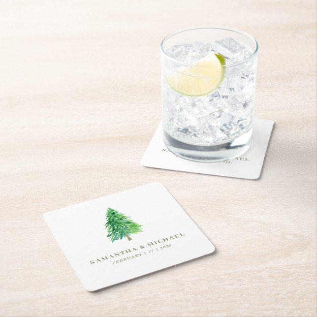 Wald Tree Watercolor Floral Boho Hochzeit Rechteckiger Pappuntersetzer (Vor Ort)