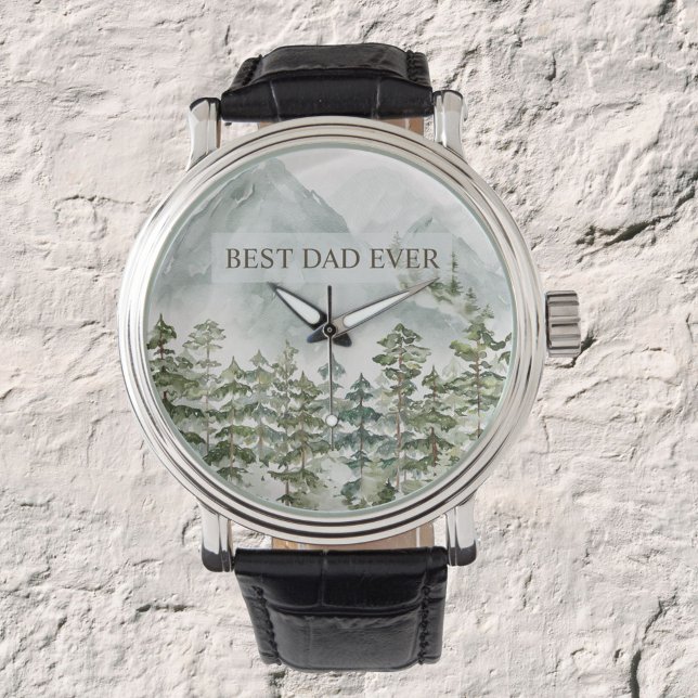 Wald und Berge Bester Vater je Vatertag Armbanduhr (Close up)