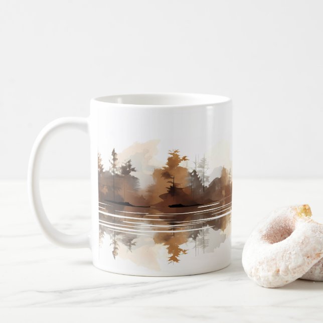 Wald und Fluss im Brush-Stil Kaffeetasse (Mit Donut)