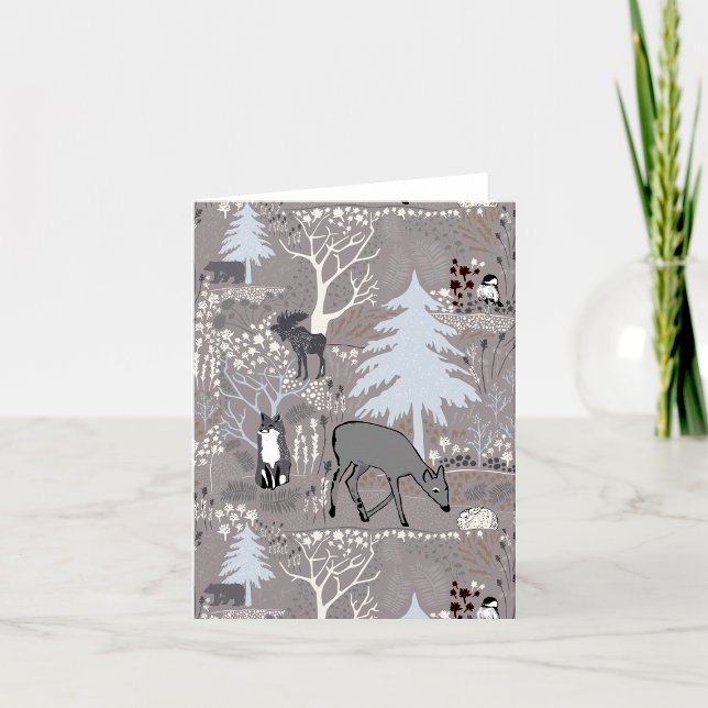 Wald- und Wildtierfüßer Dankeskarte (Woodland Wildlife Deer Fox Moose Greeting Or Blank Thank You Card by Jenn Steffen Art.)