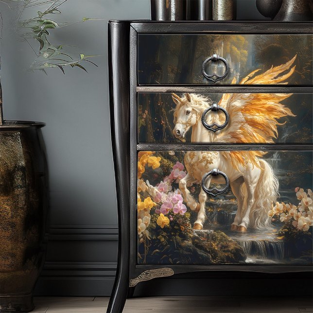 Wald Unicorn Golden Wings Wald Landschaftaufwertun Seidenpapier (Von Creator hochgeladen)