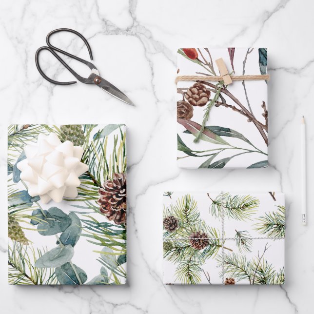 Wald-Urlaub in Aquarellwald Geschenkpapier Set (Vorderseite)