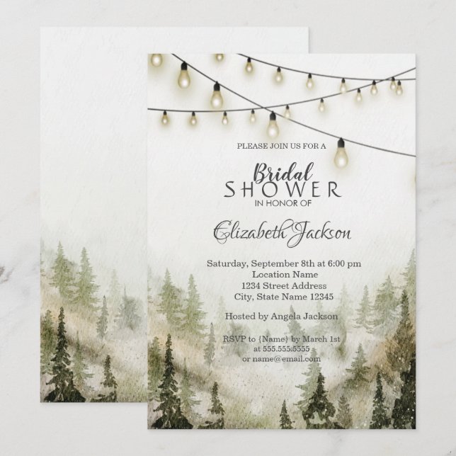 Wald, Wald, Pinienbäume, Saitenlichter Einladung (Vorne/Hinten)