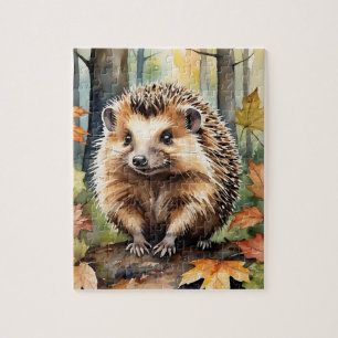 Wald Wald Wasserfarbe Igel Herbst Tier Puzzle