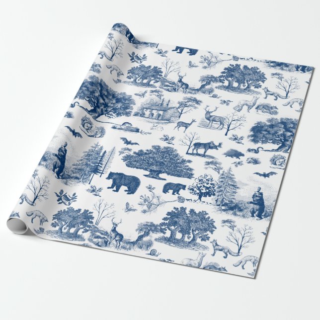 Wald Waldbeere Blau und Weiß Toile Geschenk Geschenkpapier (Ungerollt)