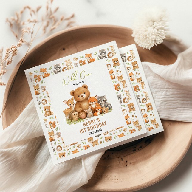 Wald-Waldtiere Wild One 1. Geburtstag Serviette (Forest Woodland Animals Wild One 1st Birthday Napkins
)