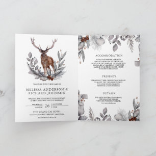 Wald Wasserfarbe Waldhirsch QR-Code Hochzeit Einladung