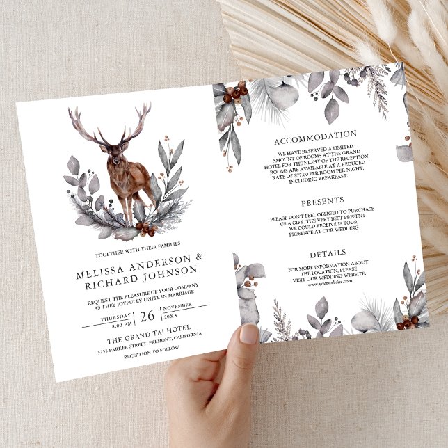 Wald Wasserfarbe Waldhirsch QR-Code Hochzeit Einladung (Von Creator hochgeladen)