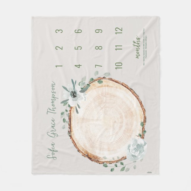 Wald-Wasserfarben-Blumen-Monatlicher Meilenstein  Fleecedecke (Vorderseite)