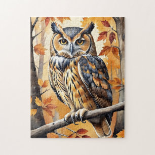 Wald-Wasserfarben-Eule Herbst-Tier Puzzle
