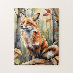 Wald Wasserfarben Fuchs Herbst Puzzle