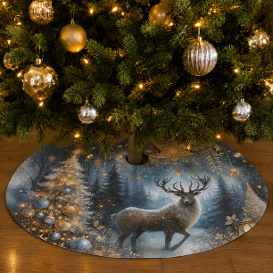 Wald-Wasserfarben-Rentier-Weihnachtsbaum Polyester Weihnachtsbaumdecke