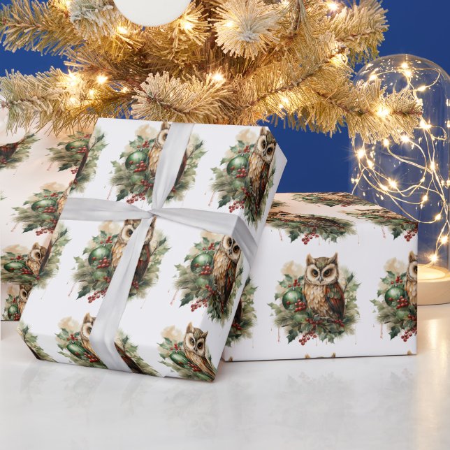 Wald-Weihnachts-Eule  Geschenkpapier (Feiertage)