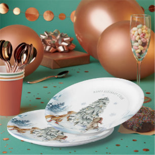 Wald-Weihnachts-Geburtstagsfeier Pappteller