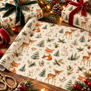 Wald-Weihnachts-Hirsch-Fuchs-Hase-Wasserfarben-Ver Geschenkpapier
