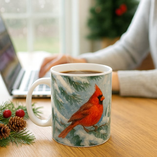 Wald-Weihnachts-Kardinalvogeltasse Kaffeetasse (Cardinal Christmas mug—festive, cozy, and perfect for snowy mornings or office gift giving.)