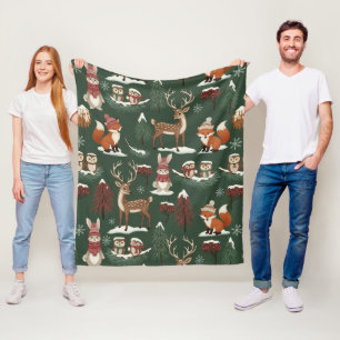 Wald-Weihnachts-Tiere Muster – Süßer Winter 10 Fleecedecke