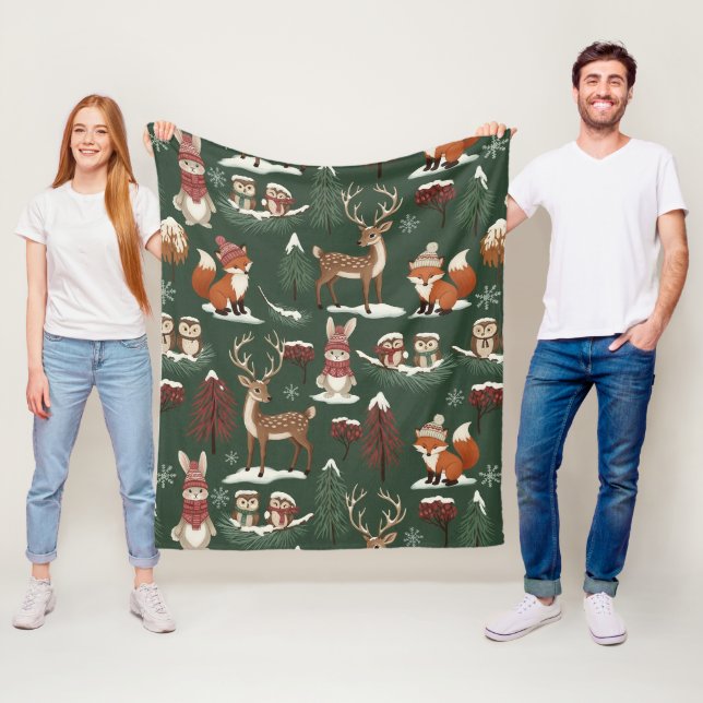 Wald-Weihnachts-Tiere Muster – Süßer Winter 10 Fleecedecke (Beispiel)
