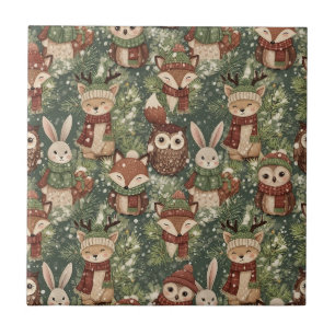 Wald-Weihnachts-Tiere Muster – Süßer Winter Fliese