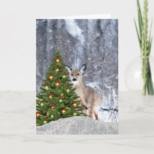 Wald-Weihnachtskarte Weißwedelhirsch-Grußkarte Feiertagskarte