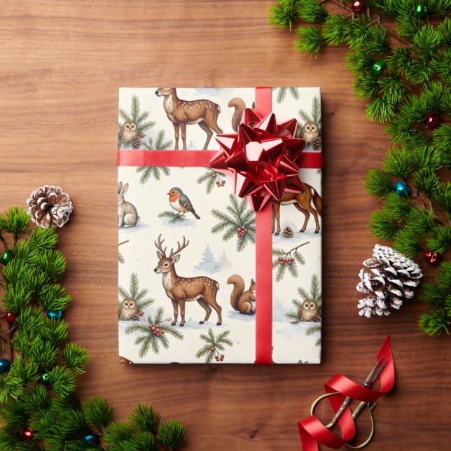 Wald-Weihnachtstiere Geschenkpapier (Feiertagsgeschenk)