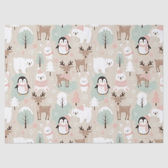 Wald Whimsicalische Waldtiere Winter Seidenpapier (Vorderseite)