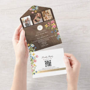 Wald-Wildblumen-Rustikale-Boho-Hochzeit All In One Einladung