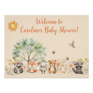 Wald-Wildtiere Blassrosa Babyparty Poster