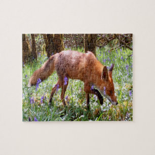 Wald Wildtiere Rotfuchs Blaue Glockenblume Blumen Puzzle