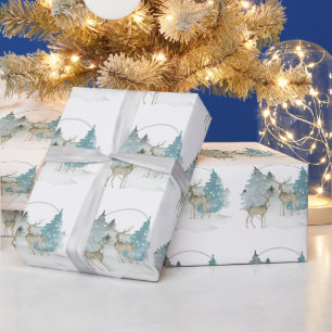 Wald-Winter-Aquarell-Hirsche Weihnachten Geschenkpapier