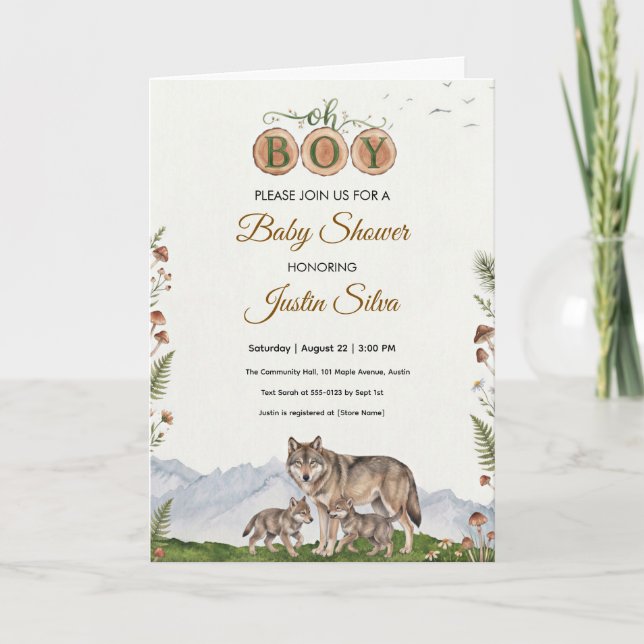 Wald-Wolf-Baby-Party Karte (Vorderseite)