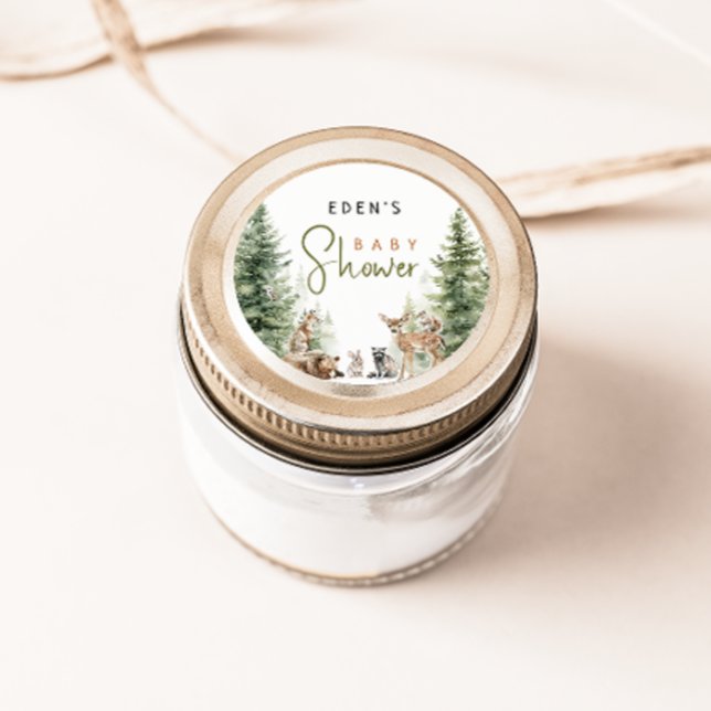 Wald Woodland Animals Baby Dusche Gefallen Runder Aufkleber (Von Creator hochgeladen)