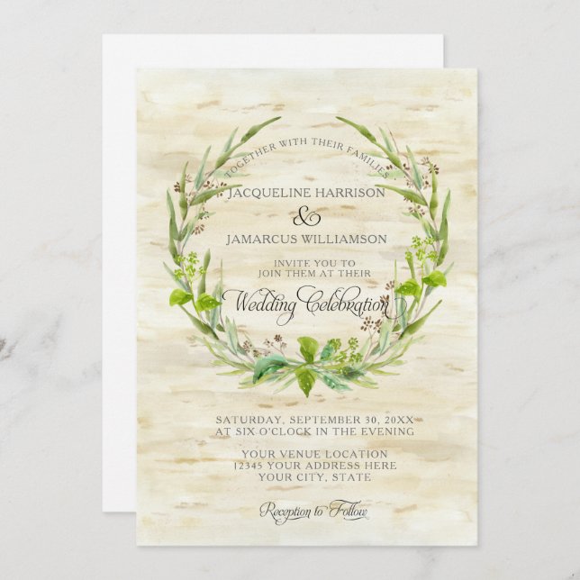 Wald Woodland BOHO Birch Barkreath Einladung (Vorne/Hinten)