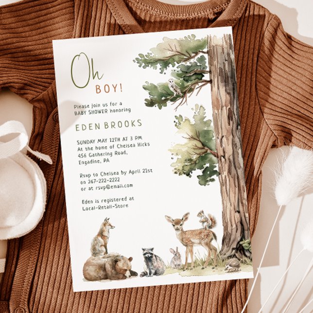 Wald Woodland Tiere Oh Junge! Babyparty Einladung (Von Creator hochgeladen)