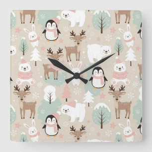 Wald-Wunderwald-Tiere Winter Quadratische Wanduhr