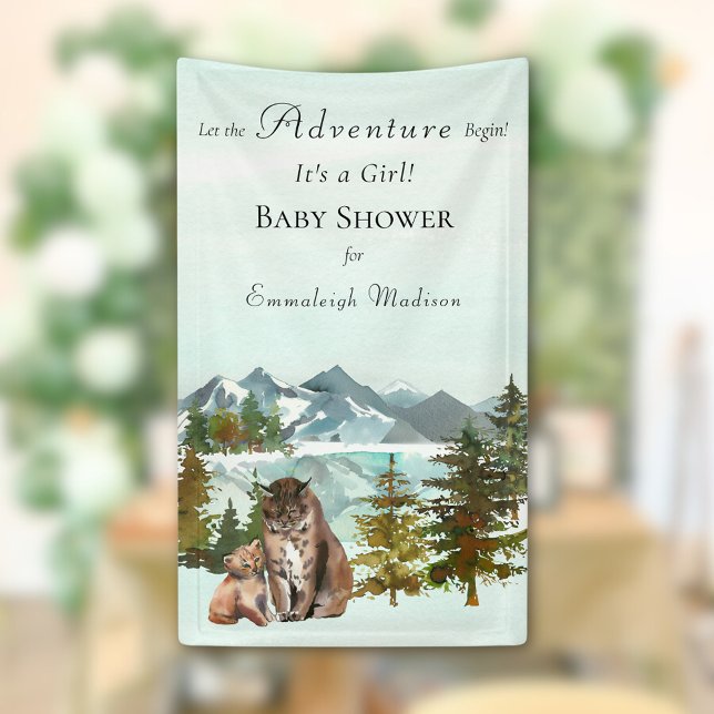 Waldabenteuer Rustikale Lynx Babydusche Banner (Von Creator hochgeladen)