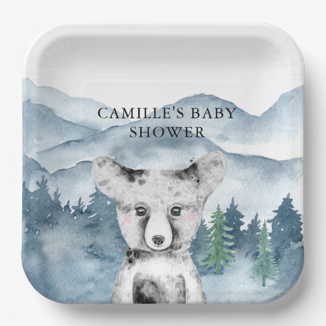 Waldabenteuer Wasserfarbengebirge Kinderdusche Pappteller (Vorderseite)