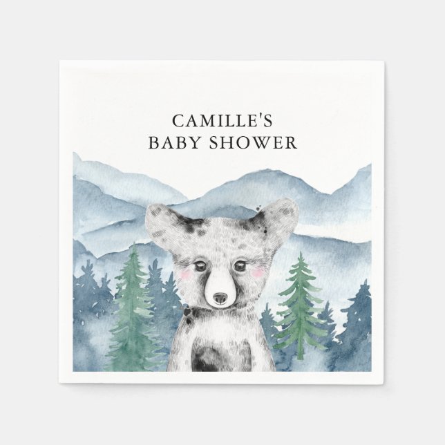 Waldabenteuer Wasserfarbengebirge Kinderdusche Serviette (Vorderseite)