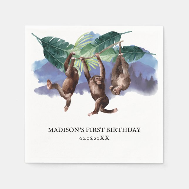 Waldaffen Affe Geburtstag Personalisiert Serviette (Vorderseite)
