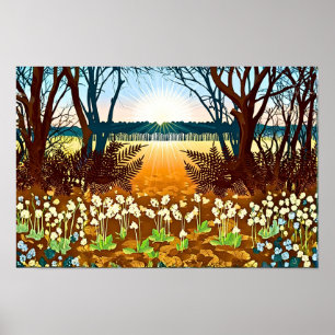 Waldaufgang und Wildblumen Poster