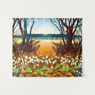 Waldaufgang und Wildblumen Wandteppich
