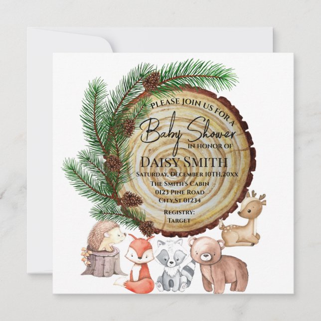 Waldbabydusche Einladung (Vorderseite)